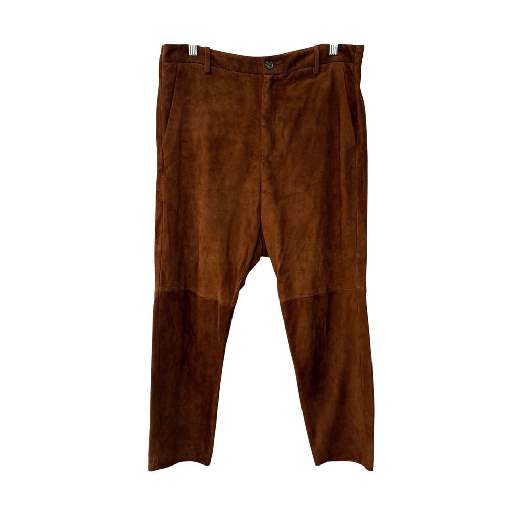 Nili Lotan Goatskin Suede Paris Pants Drop Crotch Slouchy Leather Cognac Brown - Picture 4 of 16